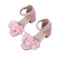 thumbnail image 6 of FAHXNVB Girls Floral Pearl Heeled Sandals Square Toe Ankle Strap Casual Sandals Summer Comfortable Low Heel Sandals 4-12 Years, 6 of 8