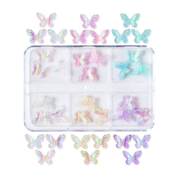 Suministros de Arte de uñas de mariposa Aurora, 18 piezas, 3D brillante, Mini encanto colorido, punta de manicura, manualidades DIY, accesorios de decoración de uñas de verano
