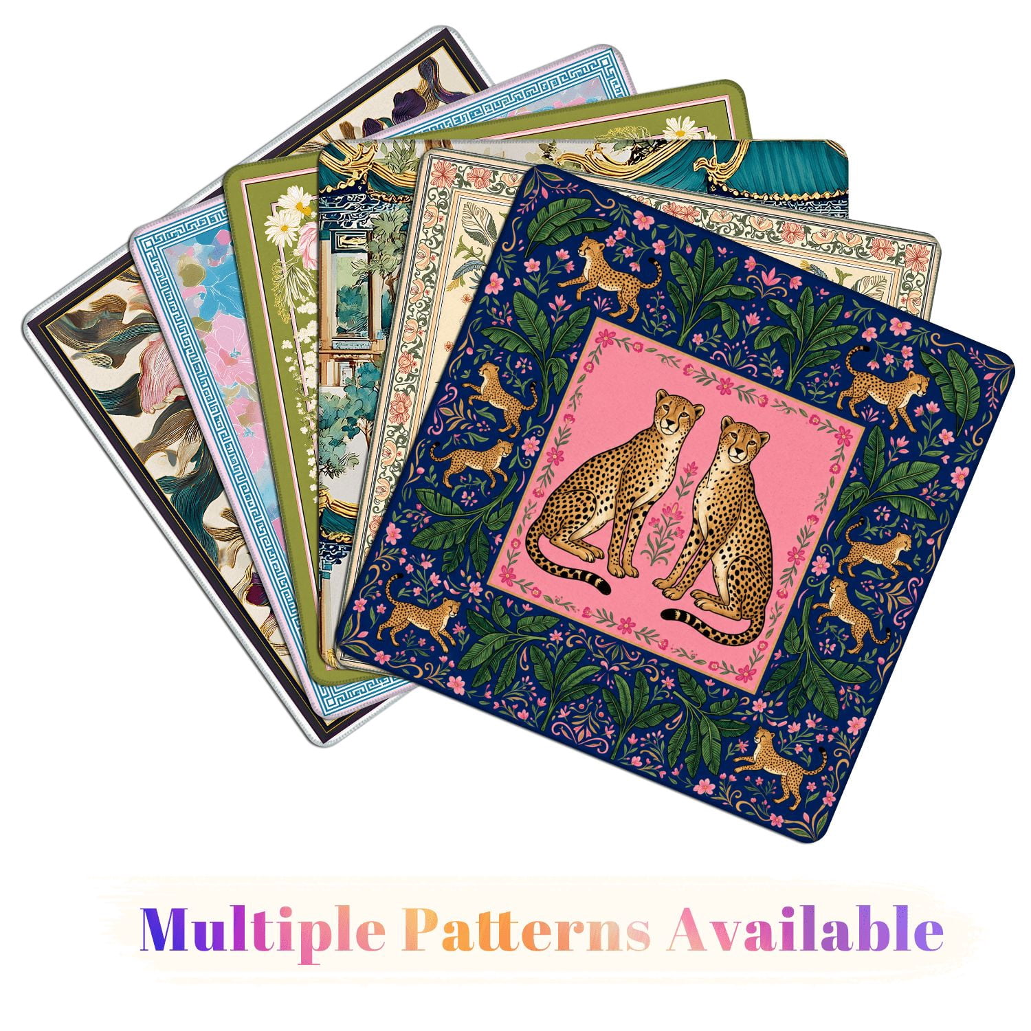 Mahjong Mat 31.5" x 31.5" Elegant Two Cheetahs Surrounded by Tropical Leaves Flowers Non-Slip Noise Reduction American Mahjong Tiles Table Cover for Dominoes Poker Card Board Games Gift