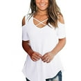 thumbnail image 2 of Mode d'Été Femmes V-Cou-Collège CROSS-SHOULDER Manches Courtes T-Shirt en Vrac, 2 of 8
