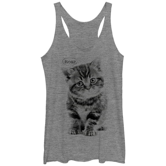 Women's Lost Gods Cat Roar Racerback Tank Top Gray Heather Large