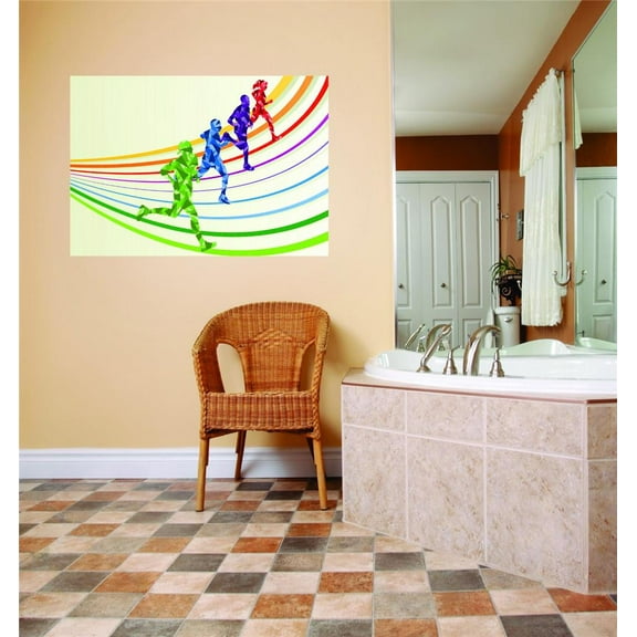 Design With Vinyl Artwork Colorful Track Racers Running In A Marathon Wall Decal for Children - Competition Mens Ladies 100 Yard Dash Relay Themed Décor - Size: 15 In x 20 In