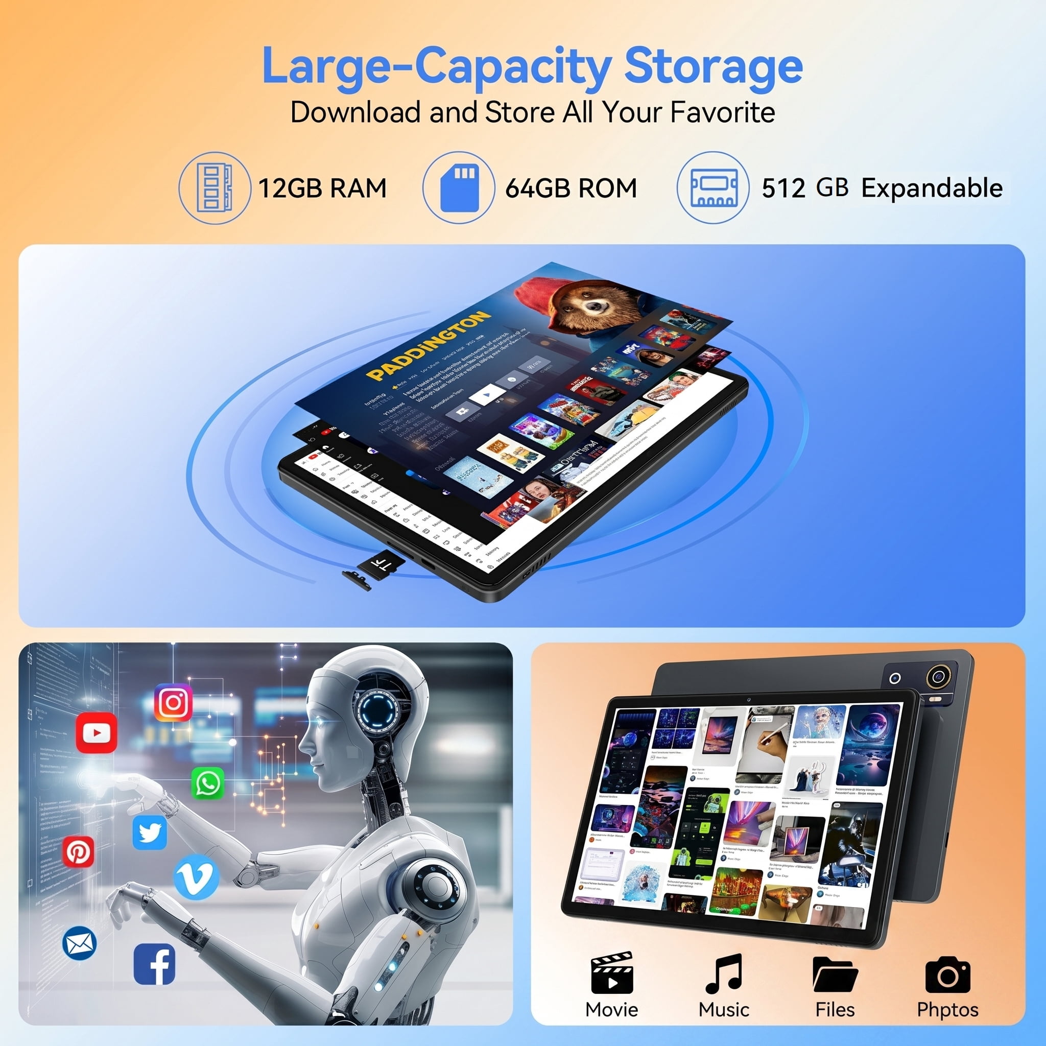Android 16 Tablet,10 Inch Tablet,12GB RAM 64GB ROM,MTK6769 Octa-Core,5G WiFi,Face Unclocked,21MP Camera,BT 5.0,GPS Tableta,6000mAh,Electronics Tablets with Keyboard Mouse Stylus