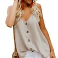 thumbnail image 2 of Wycnly Tank Tops for Women Casual Button Down Loose Fit Spaghetti Strap Tops Camisole Tank Summer Solid V-Neck Sleeveless Shirts Fashion Blouses Khaki s, 2 of 7