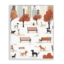 Stupell Industries Autumn City Park Dogs Animals Painting White Framed Art Print Wall Art, 16 x 20