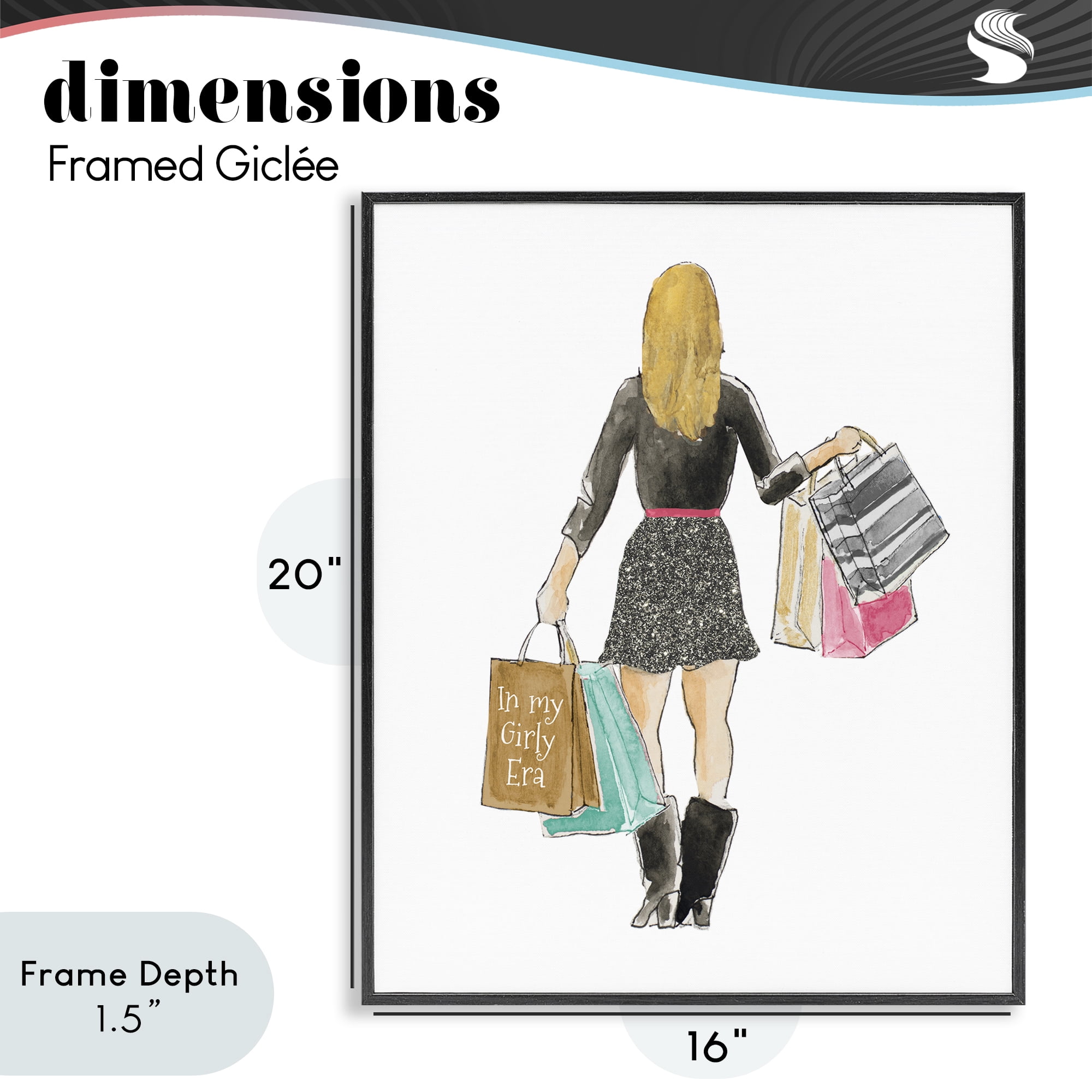 Stupell Industries Girl With Shopping Bags Black Framed Giclee Art, design by Lanie Loreth
