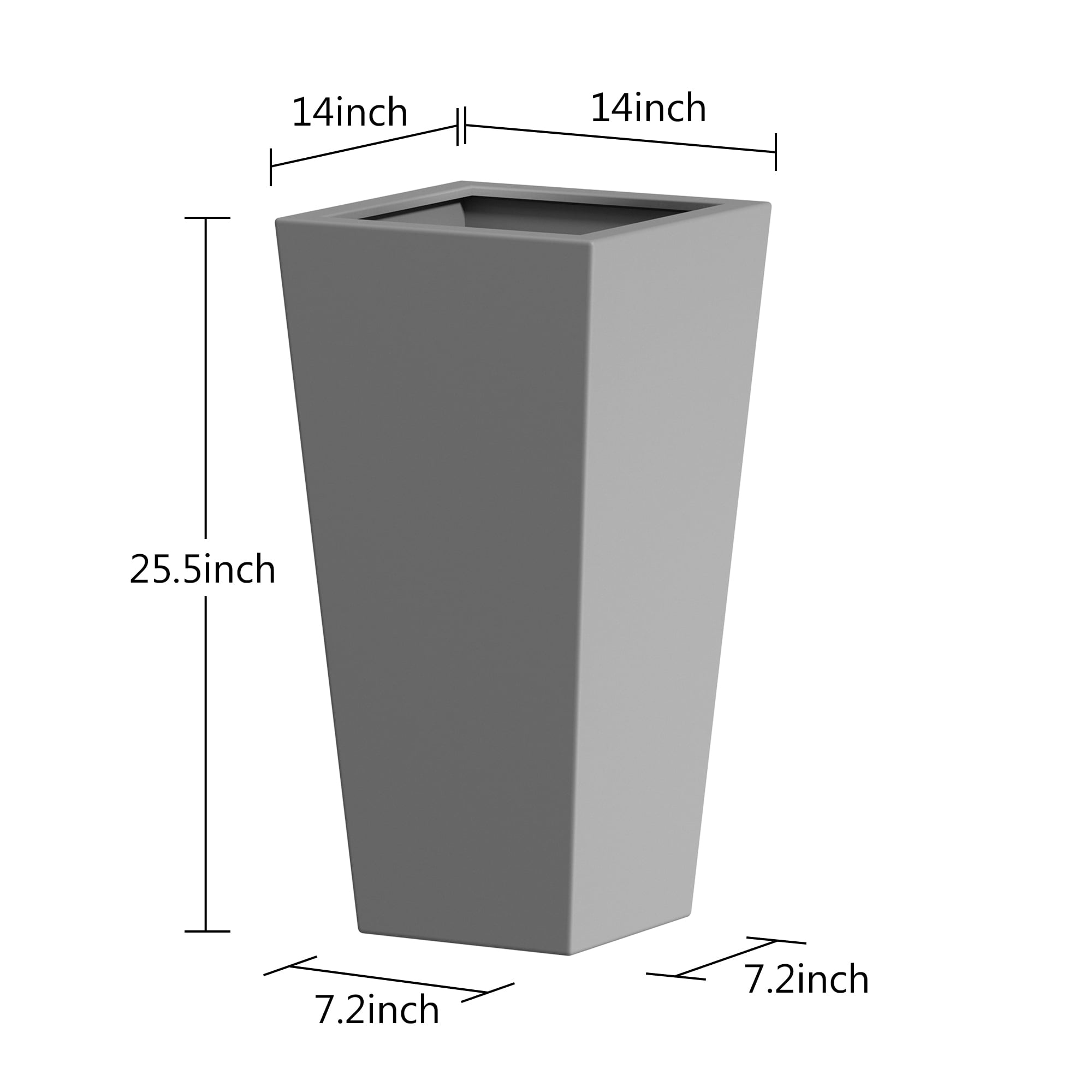 MAYEERTY 25"H Metal Tapered Plant Pot, Large Planter with Drainage Hole & Rubber Plug for Indoor Patio Garden, Gray