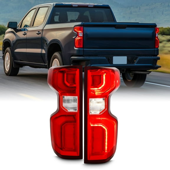 AKKON - Fits 2019-2023 Chevy Sliverado 1500 20-23 2500HD 3500HD [LED Type] Tube Signal Chrome Red Tail Brake Lights Pair