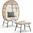 thumbnail image 3 of Dextrus Outdoor Egg Chair with Ottoman,Patio Wicker Basket Chair with Stand and Beige Cushion Cocoon Chair, 3 of 15