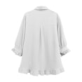 thumbnail image 3 of cocolona Womens Summer Tops Lapel Ruffle 3/4 Sleeve Button Shirts Dressy Casual Solid Color Blouses, 3 of 4