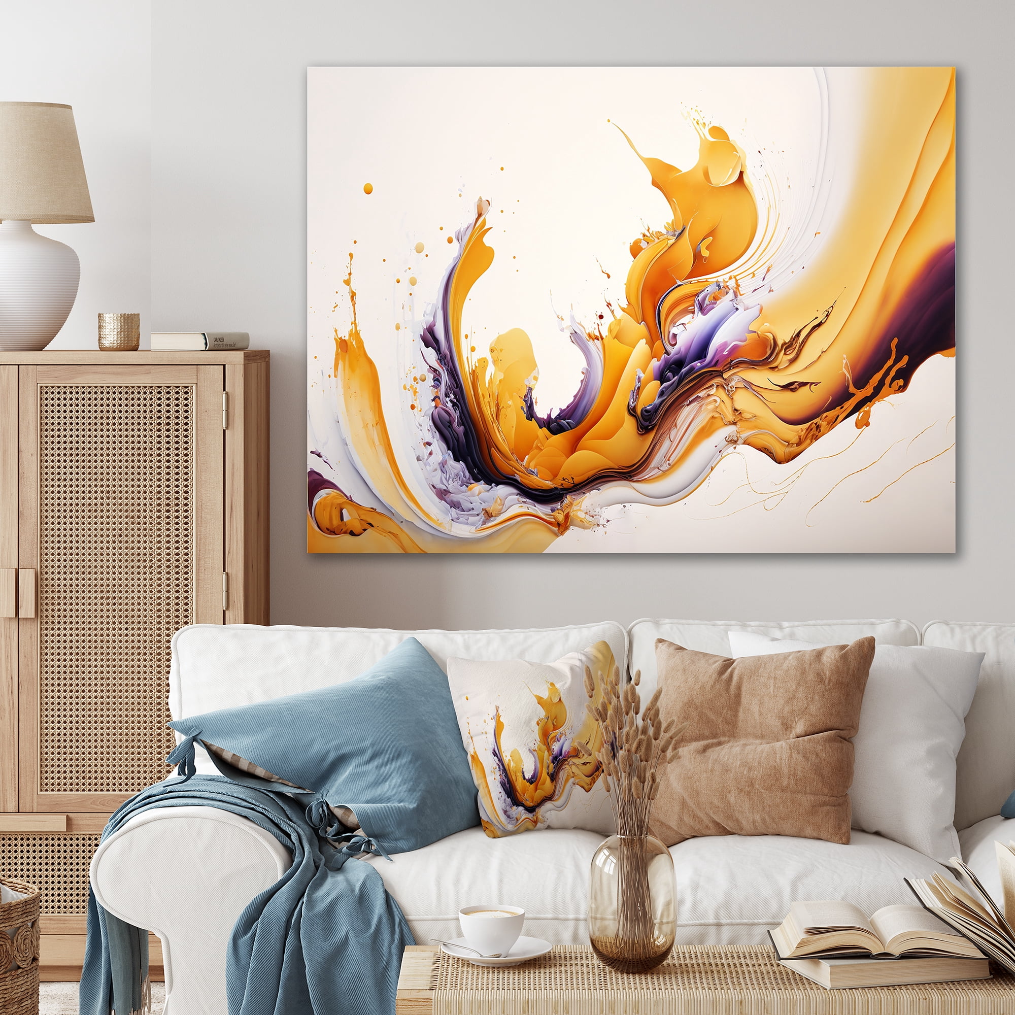 Designart White And Gold Fusion I Canvas Wall Art