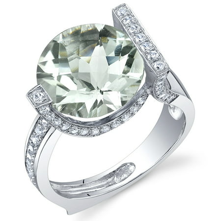 Peora 5.00 Ct Green Amethyst Engagement Ring in Rhodium-Plated Sterling Silver