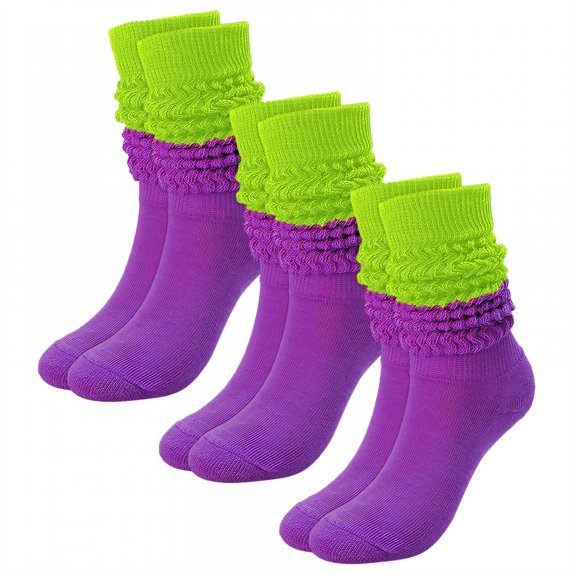 TELOLY 3Pairs Slouchy Socks for Women,Shaping, Sweat-Wicking, Anti-Friction Boot Socks for Women,Japanese Style Socks Scrunch Socks Women,Contrasting Colors1
