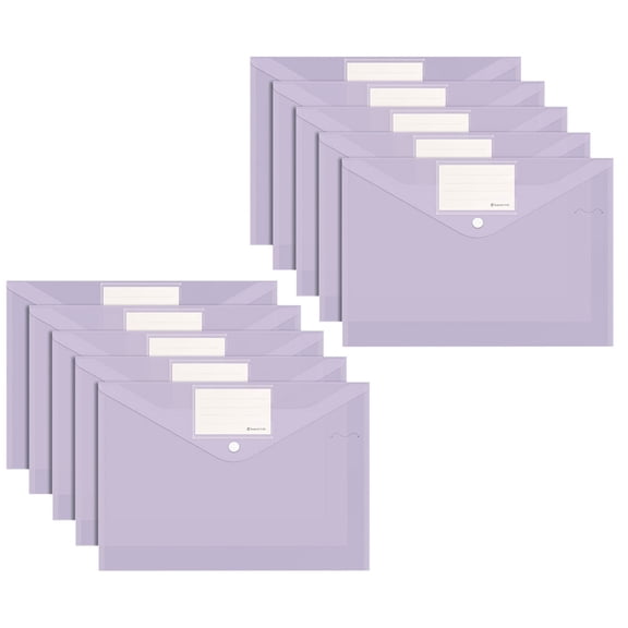 10 Pack Clear Plastic Envelopes with Snap Closure, Plastic Folders for Documents, Letter/A4 Size File Envelopes with Label Pocket for School, Home, and Office Organization