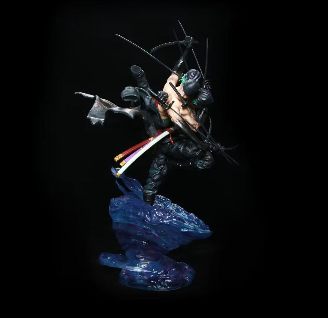 Zoro Figure, Luminous Nine Swords Flow Zoro Action Figures 35cm/13.8inch Handmade Cosplay PVC Statues Souvenirs for Anime Fans Gifts