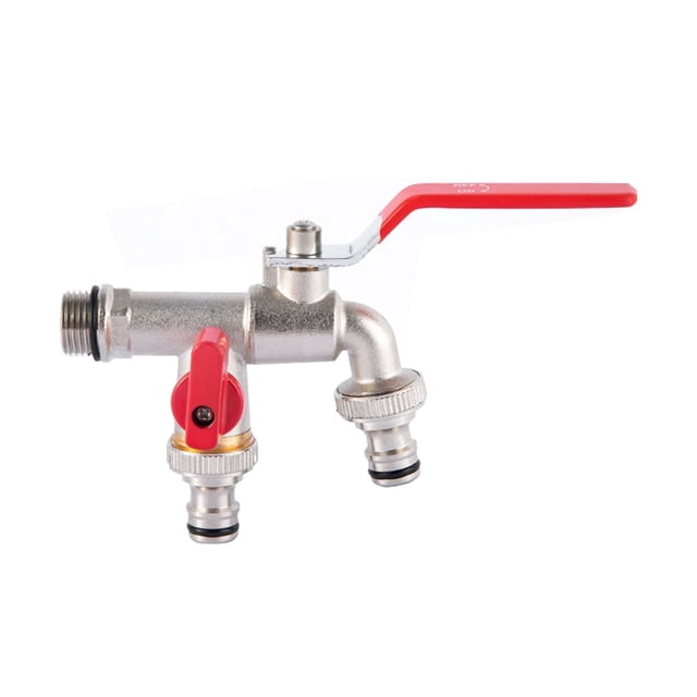 Grifo Doble 1/2 Pulgada Conector Manguera Latón Grifo Válvula Jardín Rojo