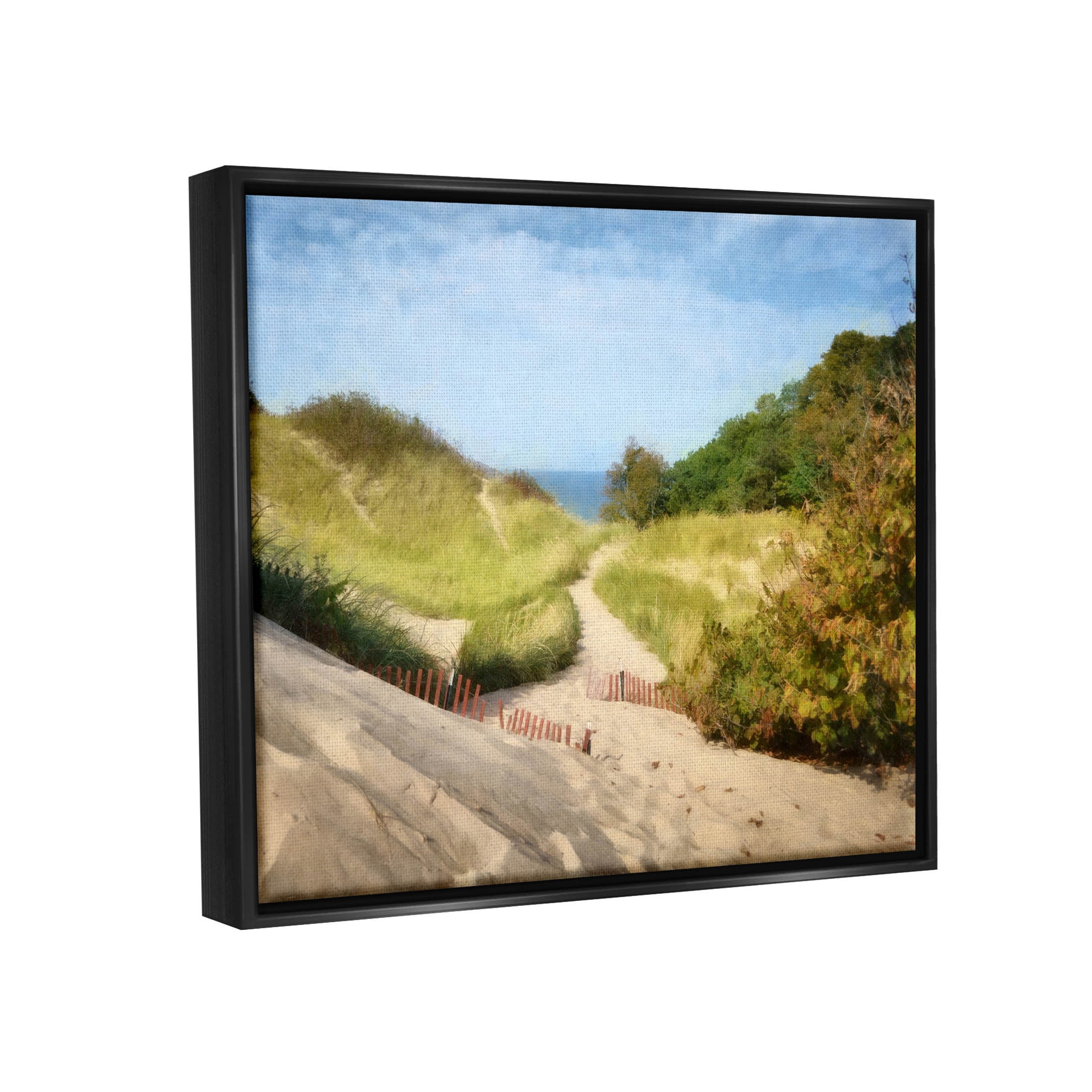 Sandy Summer Beach Path Landscape Graphic Art Jet Black Framed Art Print Wall Art