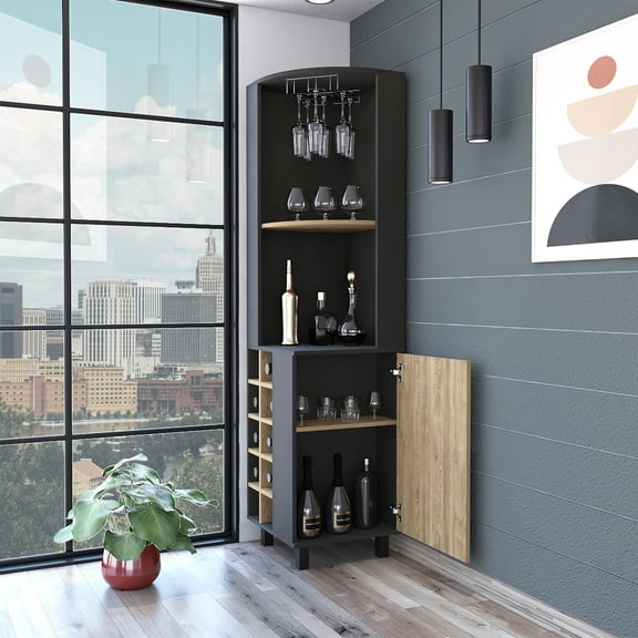 Newboti Furniture Hamden 10-Bottle 1-Shelf Bar Cabinet Black Wengue and Pine 25393