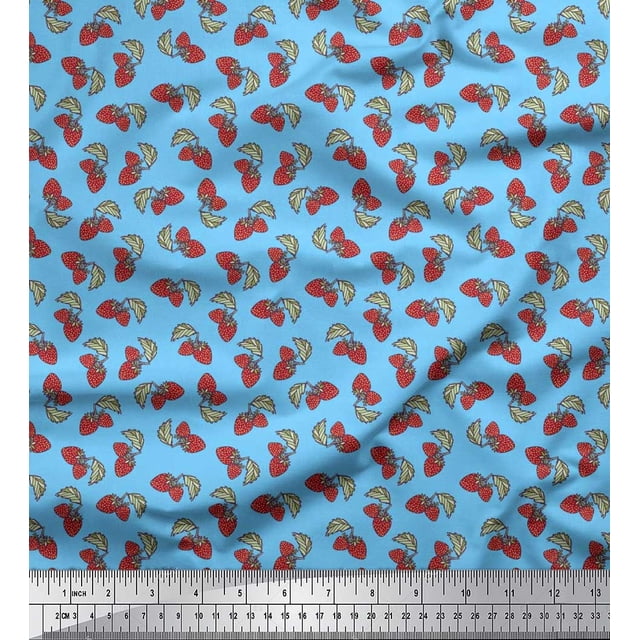 Soimoi Rayon Fabric Leaves & Strawberry Fruits Print Sewing Fabric Yard 42 Inch Wide
