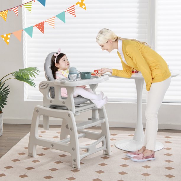 Costway Trona 3 en 1 Convertible Mesa y Silla para Niños 6-36 Meses con Bandeja Extraíble Cojín Respaldo de 3 Niveles Arnés 62 x 51 x 104 cm