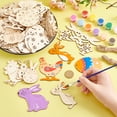 thumbnail image 3 of Easter Theme Unfinished Wood Pendant Decorations Painting Supplies Wall Decorations with Jute Rope Wheat 69~79.5x34~124x2~2.5mm for DIY, 3 of 7