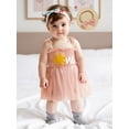 thumbnail image 6 of BemeyourBBs Newborn Baby Girl First Birthday Outfit 1st Birthday Summer Clothes Smocked Romper Dress Strap Tie-Up Sleeveless Embroidery Sun Letters Tulle Tutu Dress with Headband, 6 of 9