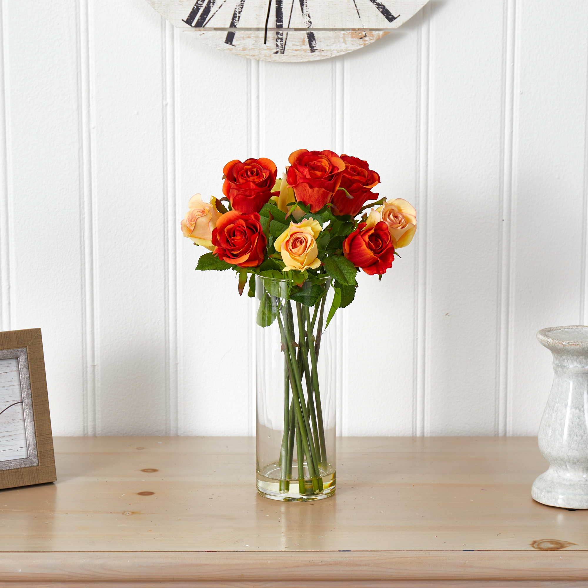 Nearly Natural Roses Artificial Flower Arrangement with Glass Vase, Multicolor - image 3 of 3
