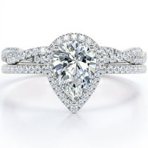 JeenMata 1.25 Carat pear cut Moissanite and Diamond Halo Bridal Wedding Ring Set in 10k White Gold