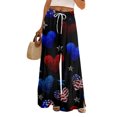 thumbnail image 2 of 250th Anniversary Womens Pajama Patriotic USA Flag Print Elastic High Waist Trousers Slit Baggy Wide Leg Relaxed Fit Breathable Lounge Pants, #01 Black, XL, 2 of 6
