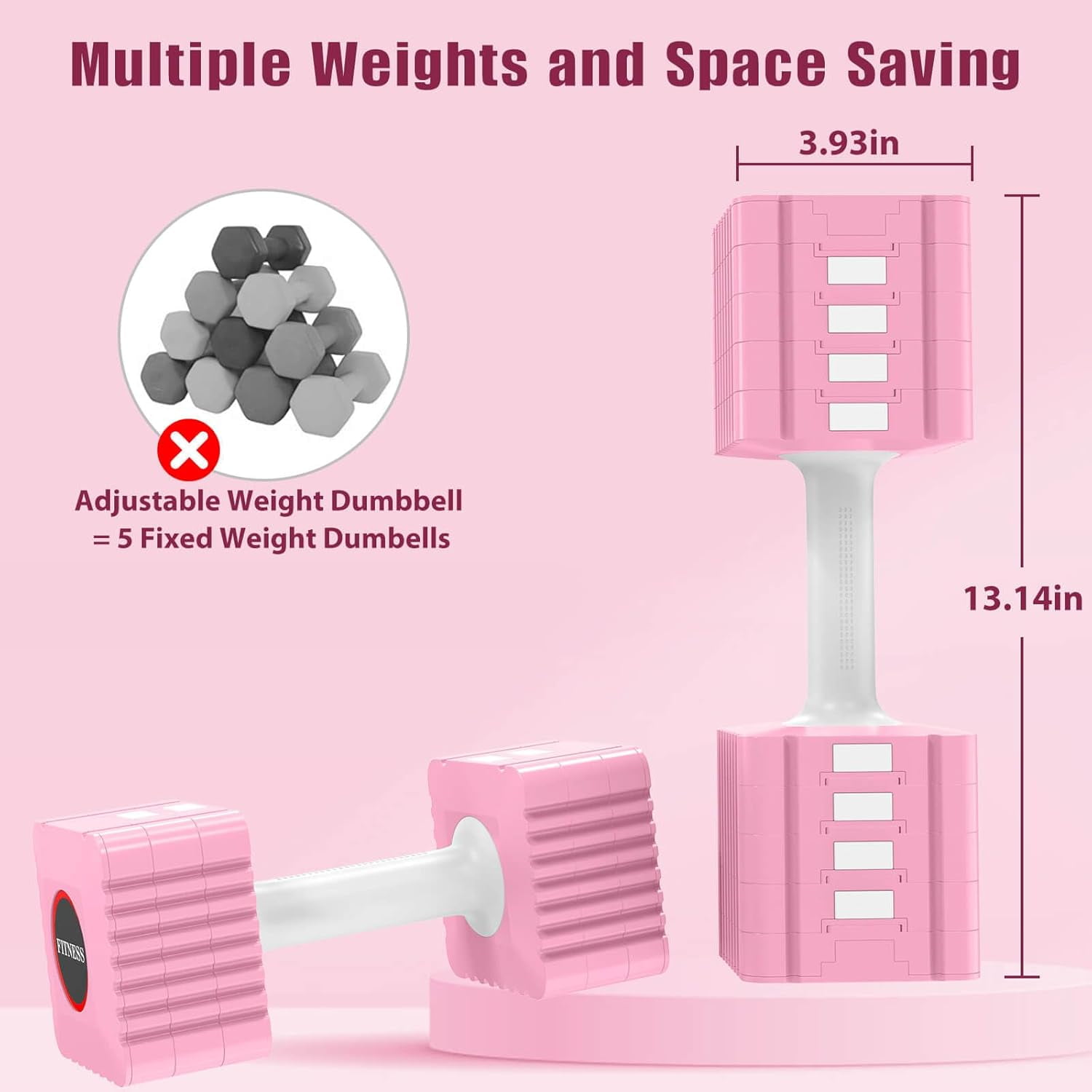 Adjustable Weight Dumbbells Set of 2, 3.4lb to 12.6lb Each Hand Weights for Home Gym Fitness Workout Strength Training