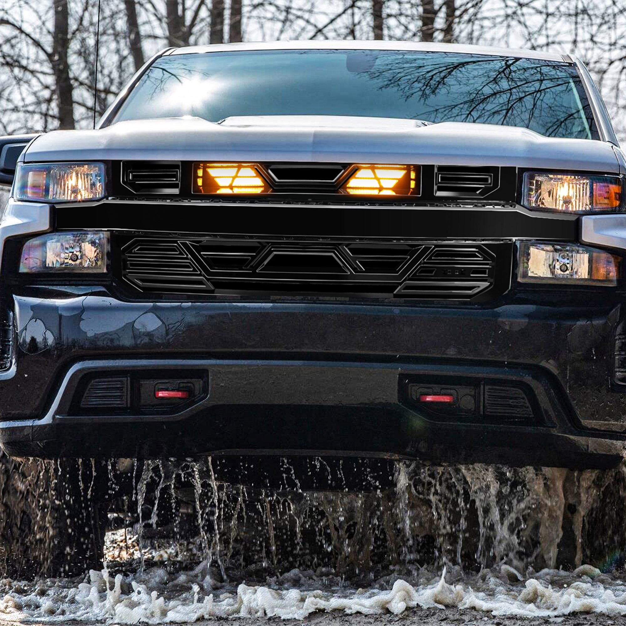 AMERICAN MODIFIED Grille w/LEDs for 19-21 Chevy Silverado 1500, Gloss Black