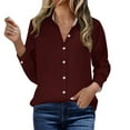 thumbnail image 4 of UAMVSH Work Shirts for Women Casual Button down Long Sleeve Dressy Tops Trendy Solid Color Lapel V-Neck Business Office Blouses(X-Large,Wine), 4 of 5