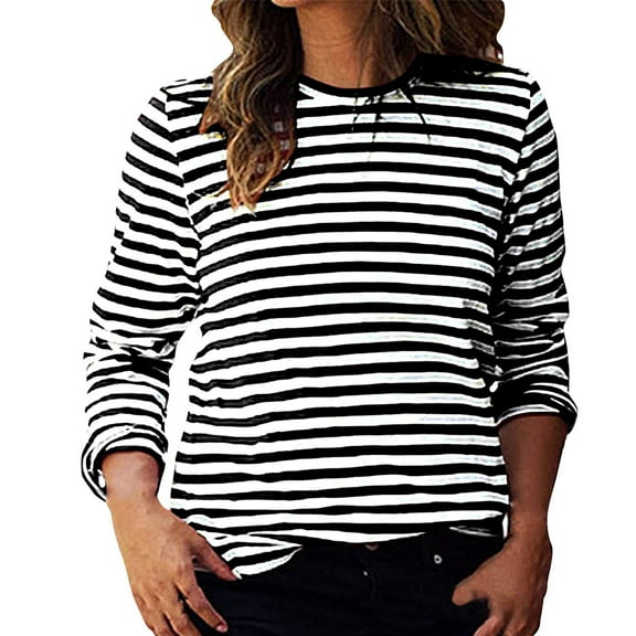 Womens Long Sleeve Shirts Tops Casual Striped Long Sleeve Tops Crew Neck Knit Ribbed Basic T Shirts Shirts Blouses for Women Dressy Casual