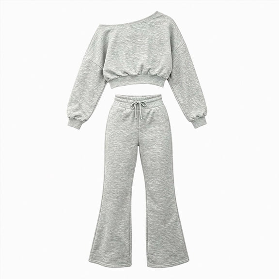 ZIXKCGDSE Teen Girls Clothes Off Shoulder Sweatshirt and Wide Leg Pants Set 2 Piece School Outfit Size 13-14 Years