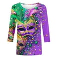 thumbnail image 4 of RKSTN Mardi Gras 3/4 Length Sleeve Womens Tops Oversized Crewneck Carnival Graphic Printed Three Quarter Sleeve T Shirt Women Casual Round Neck Funny Tuesday Carnival Party Loose Short Sleeve Shirt, 4 of 6
