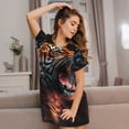 thumbnail image 3 of Wukai Cool Tiger Print Women's Loose Short Sleeve Nightgown, Soft Sleep Dress for Comfortable Relaxation, Casual Lounge Wear, 3 of 6