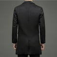 thumbnail image 3 of qucoqpe Men's 2025 Winter Fashion Solid Lapel Pea Coats Long Sleeve Button Up Windproof Mid Length Cardigan Jacket with Flap Pockets, 3 of 5