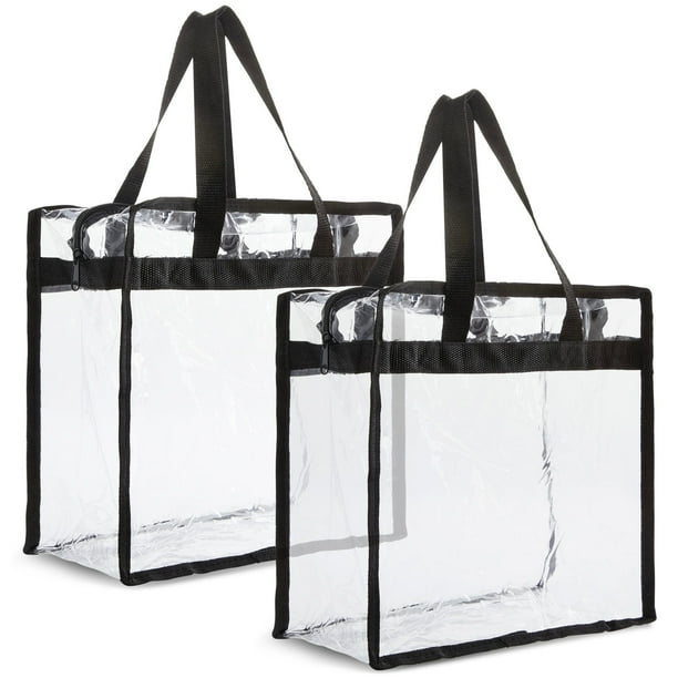 Bolsas de plástico transparentes de 30 x 15 x 30 cm, aptas para estadios, con asas, para playa, paquete de 2