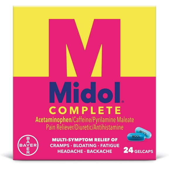 Midol Complete, Menstrual Period Symptoms Relief, Gelcaps, 24 Count (Pack of 4)