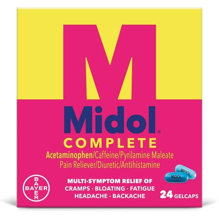 Midol Complete, Menstrual Period Symptoms Relief, Gelcaps, 24 Count (Pack of 6)