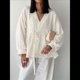 thumbnail image 4 of Tops para Mujer, Informales, con Lazo Frontal, Estilo Babydoll, de Otoño, de Larga, con Cuello en V, Ropa Peplum Albaricoque L, 4 of 7