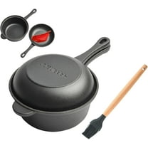 Cast Iron Saucepan - 7-Inch Small Cast Iron Pot with Lid & Silicone Basting Brush - 1.06 Quart Uncoated Saucepan for Frying, Stewing, and All Stovetops