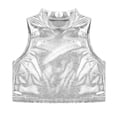 thumbnail image 3 of Aiihoo Kids Girls Sleeveless Mock Neck Shiny Metallic Athletic Crop Top Plain Ballet Workout Sports Bra Yoga Gymnastics Silver 8, 3 of 7