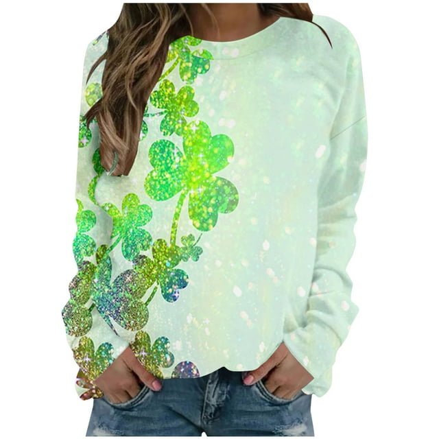 Chemise de la Saint-Patrick pour Femmes Col Rond Imprimé Manches Longues Chandails en Molleton Saint-Patrick