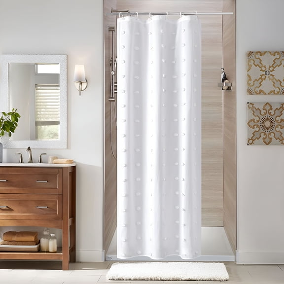 AUQ White Small Stall Shower Curtain 36 x 72,Boho Half Size Narrow Shower Curtain Set with Hooks,36" Fabric Shower Curtains for Bathroom Decor with Pleat Floral