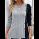 thumbnail image 5 of Camisa Asimétrica de Larga con Botones y Bloques de Color para Mujer, Ribete de Botones Claros y Abertura Lateral en la Cintura. Gris M, 5 of 8