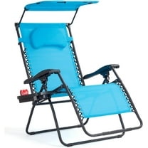 YANG2 Zero Gravity Chairs, X-Large Folding Lounge Lawn Chair w/Canopy Shade & Cup Holder, Adjustable Folding Patio Recliner for Pool Porch Deck Oversize (Blue)
