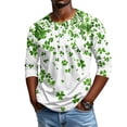 thumbnail image 2 of Men’s Long Sleeve Henley Shirt with Shamrock Print Casual Crew Neck Pullover Lightweight Top for Everyday Wear White S, 2 of 5