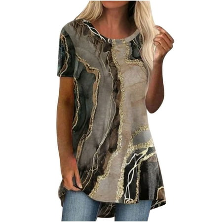

Bospose O-Neck Shirt For Women Women Short Sleeve Shirt Corset Top Brown Top Women S Summer Loose Tops Casual Print T-Shirts Blouse Lady Top T-Shirt Top Xxl Xxl