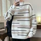thumbnail image 3 of Suéter de punto a rayas con forro polar para hombre, grueso y cálido, estilo Harajuku, de cachemira, estilo vintage coreano, ropa popular, suéteres de punto para hombre, 3 of 4
